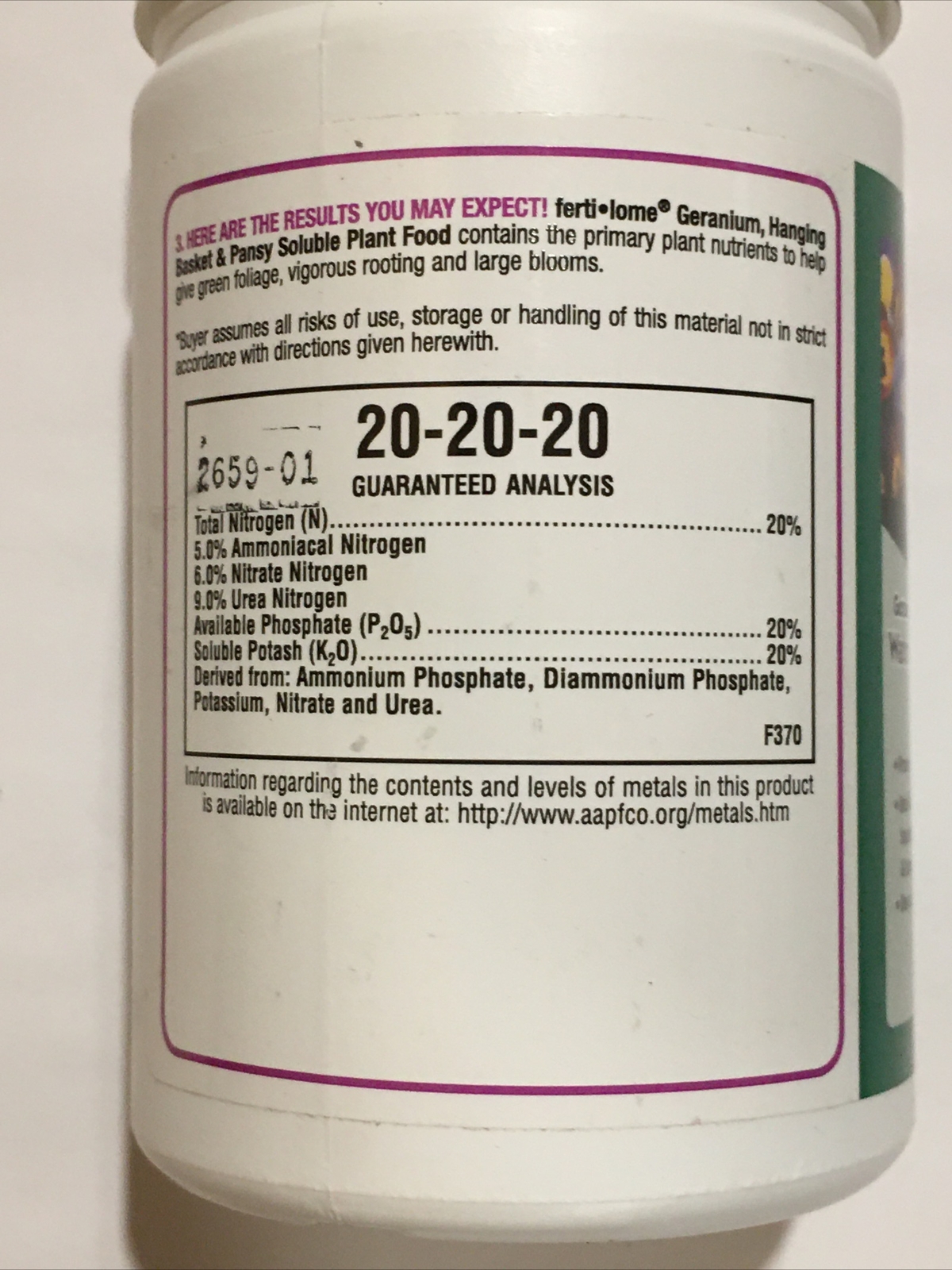 Ferti-lome 20-20-20 Water Soluble Plant Food 8oz Geranium, Hanging Basket &Pansy