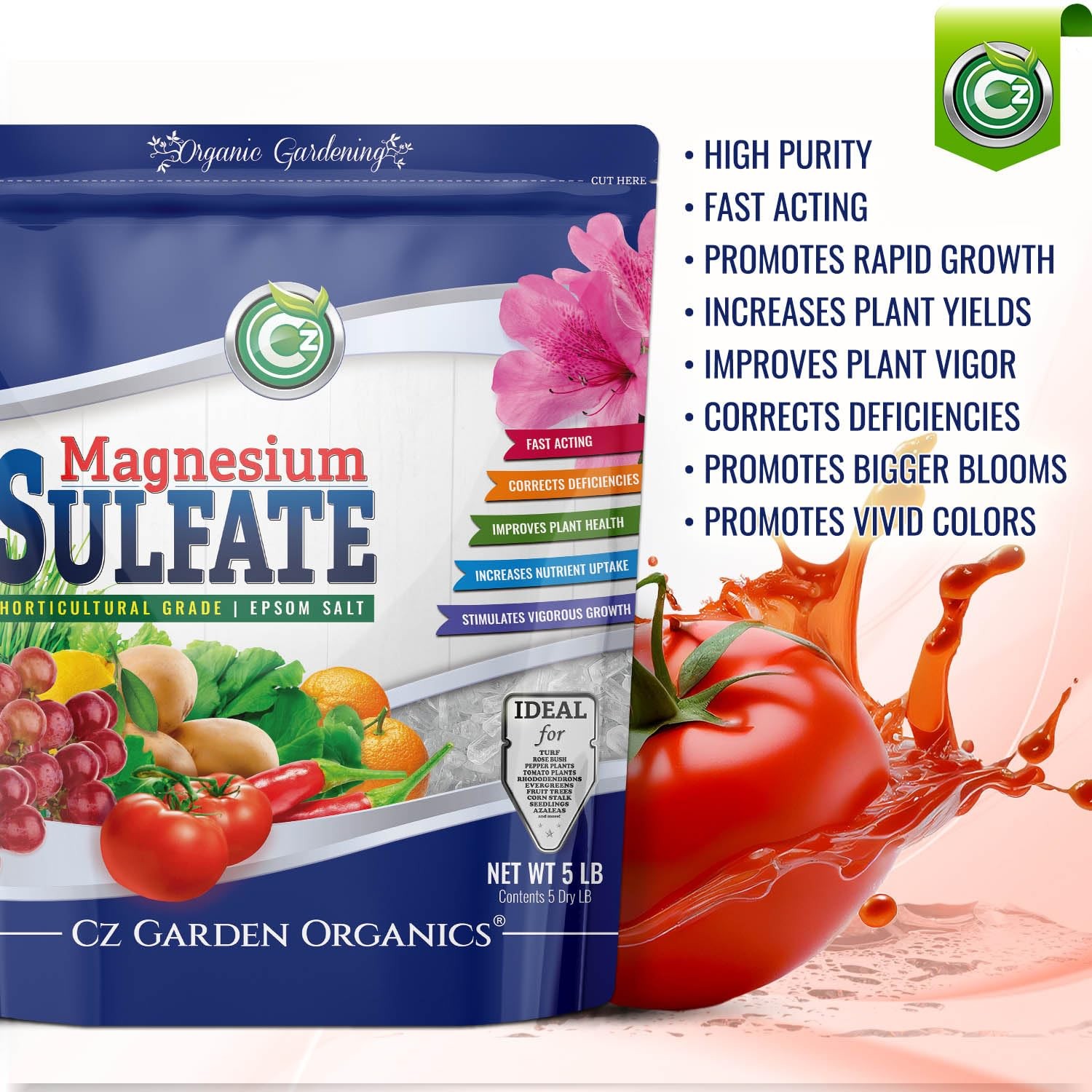 Magnesium Sulfate Epsom Salt 5LB – Made in USA – Plant Food Fertilizer