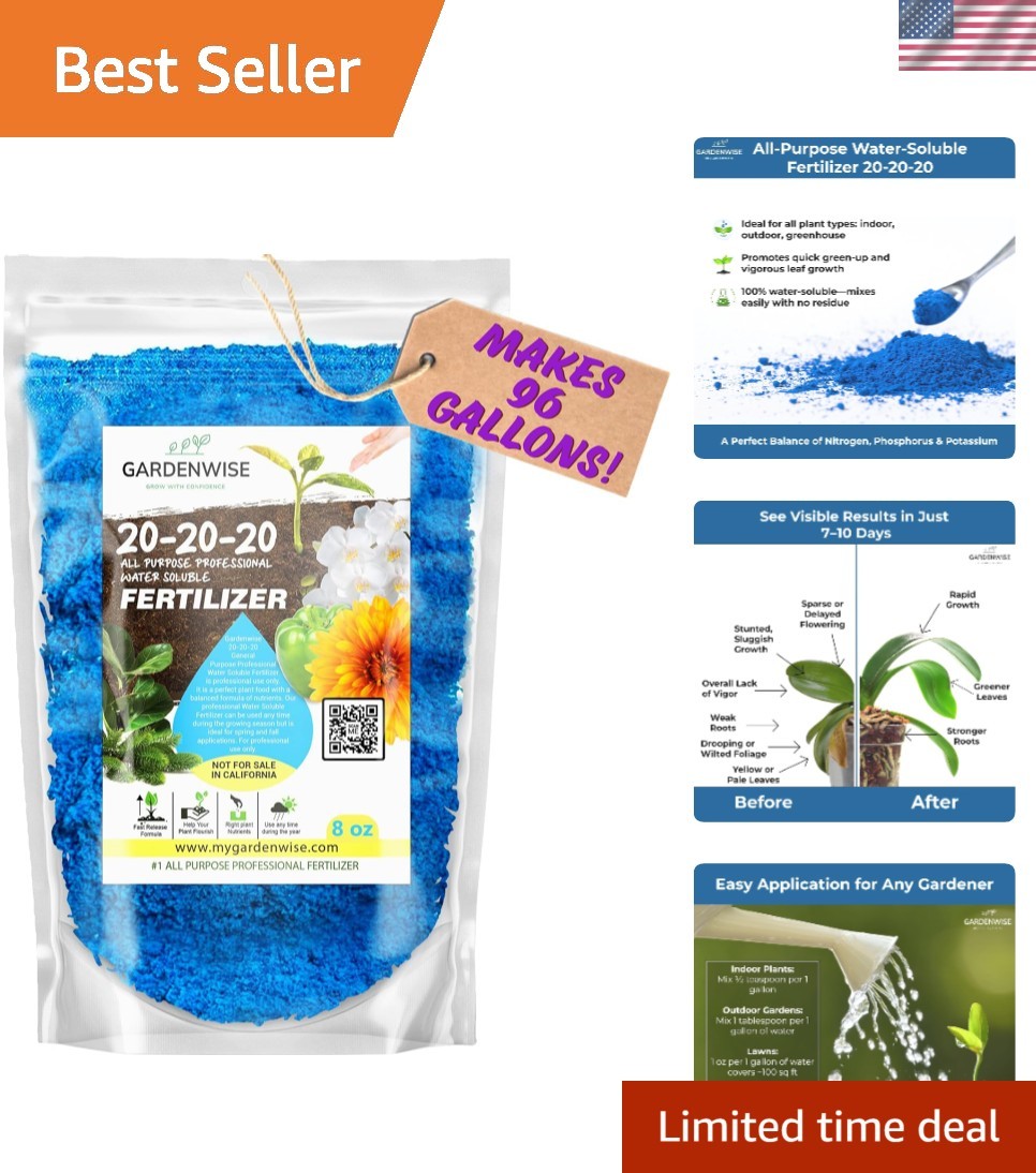 20-20-20 Water-Soluble Fertilizer – Plant Food for Lush Growth, 8 oz