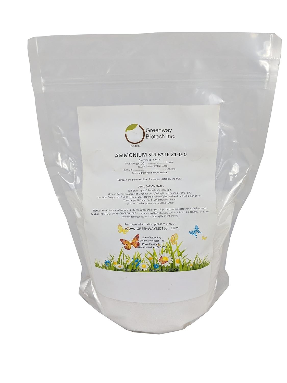 Greenway Biotech Ammonium Sulfate 21-0-0 Fertilizer (5 Pounds)