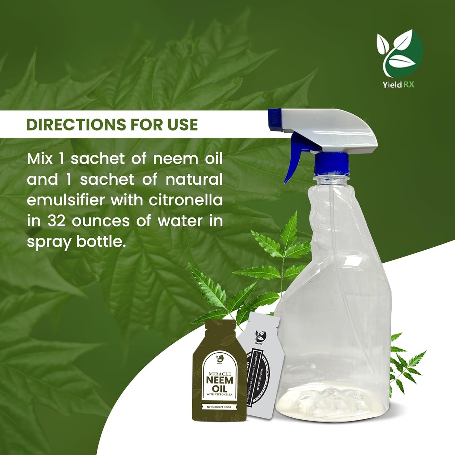 Yield RX Neem Oil & Citronella Emulsifier Sachets + Sprayer Bottle for Plants
