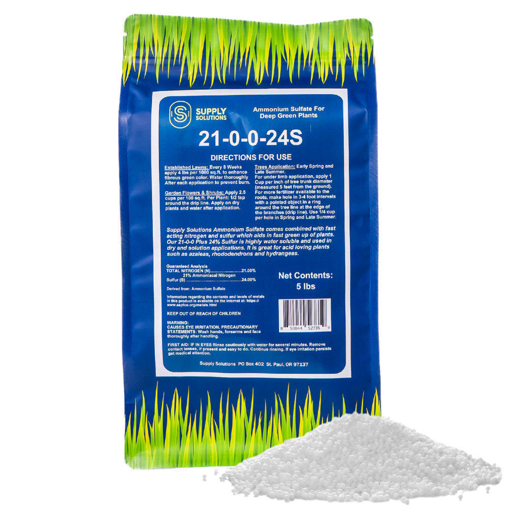21-0-0-24S Ammonium Sulfate for Deep Green Plants and Soil Acidifier – 5 Lbs