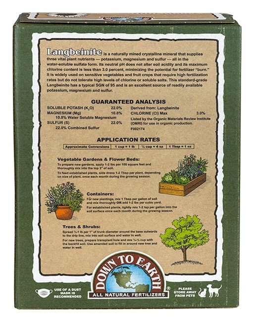 Down to Earth Langbeinite 0-0-22, 5 lb Organic-OMRI Listed FREE SHIPPING