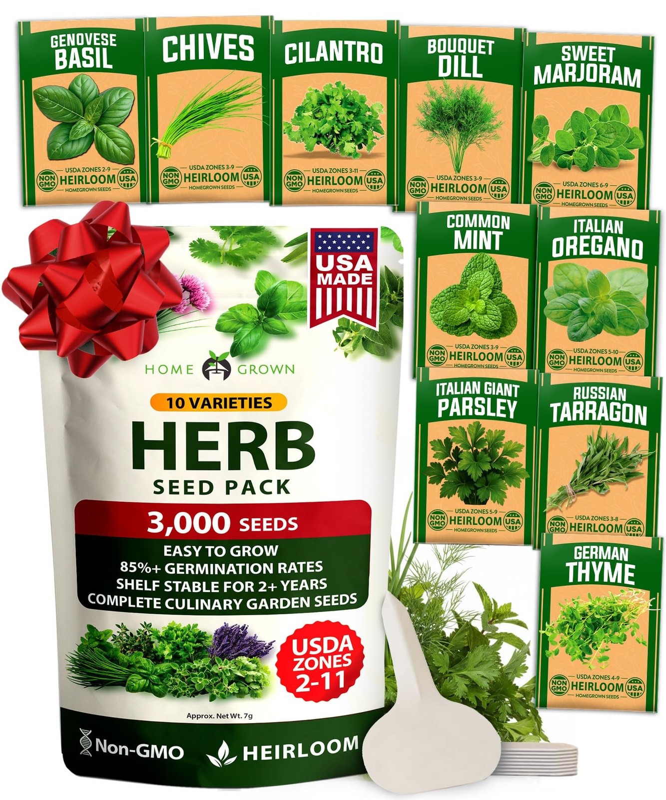 HOME GROWN 10 Herb Seeds for Planting 3,000+ Non-GMO Heirloom Seeds | Extra L…