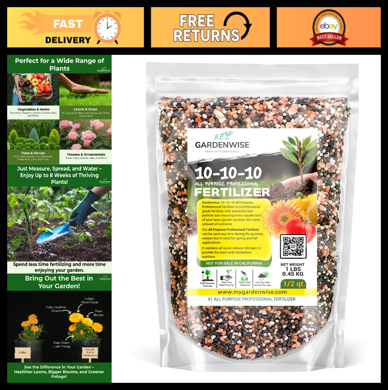 All-Purpose Slow Release 10-10-10 Granular Plant Fertilizer for Vegetables, Flow