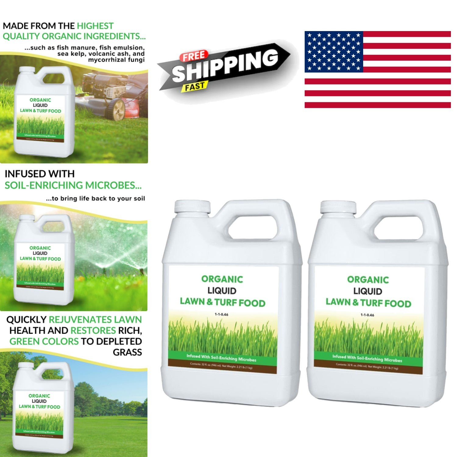 Lawn Revitalizer Liquid Fertilizer 32oz Two Bottles Restores Vibrant Green Color