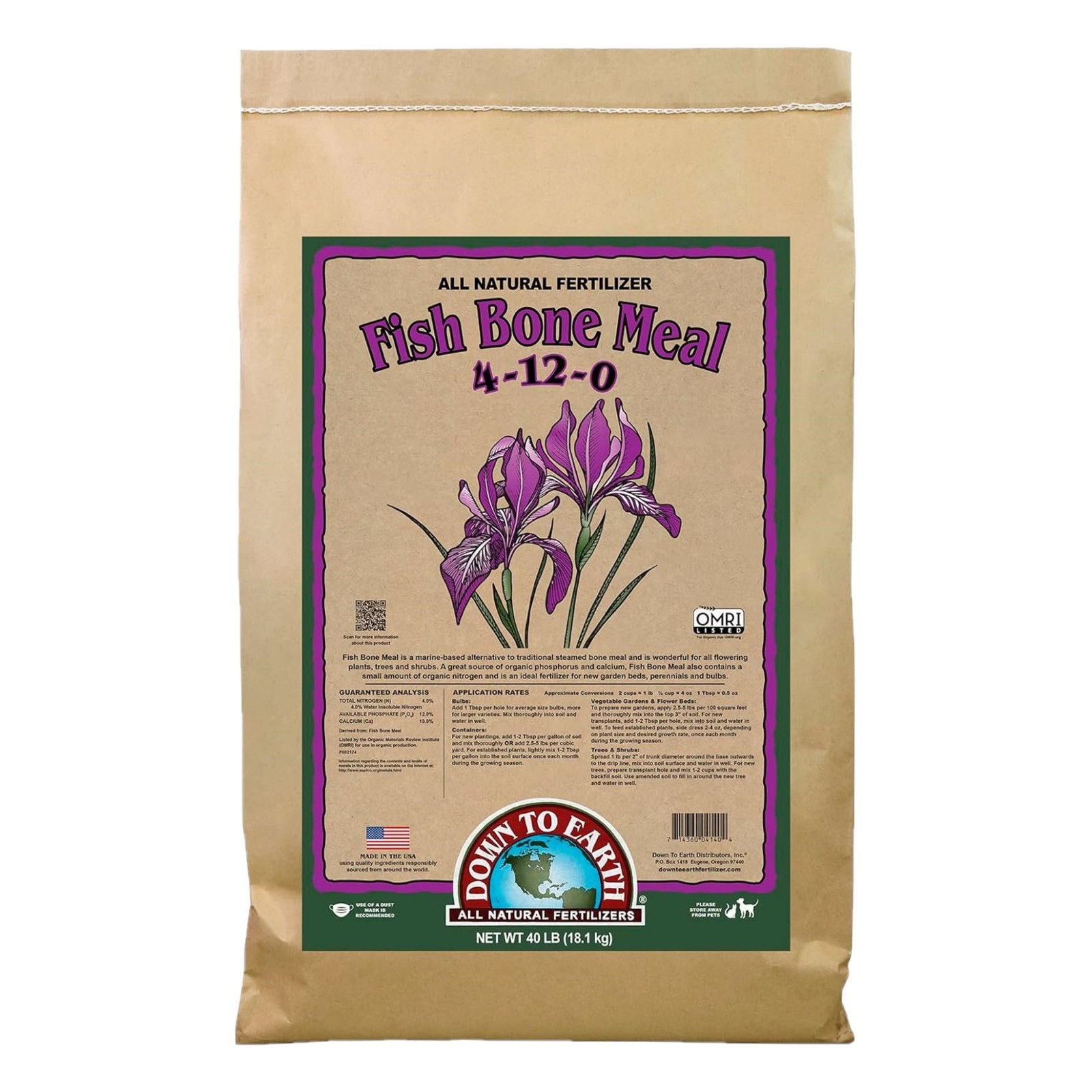 Down To Earth Fish Bone Meal 4-12-0 Organic Plant Food, 40 lb Bag