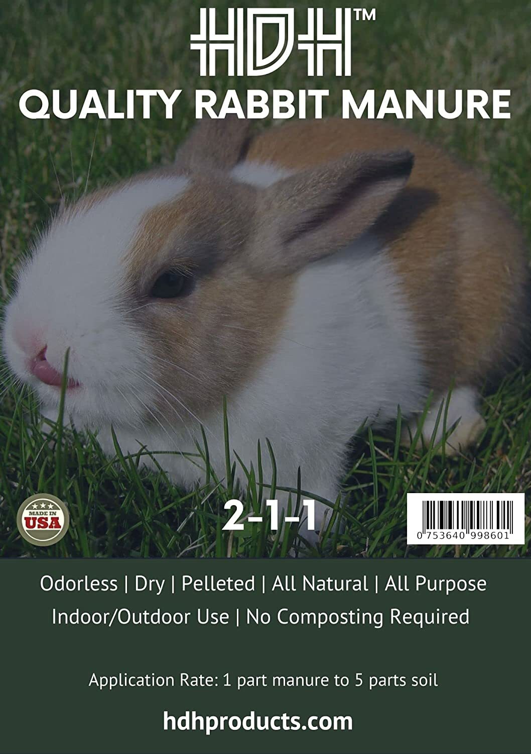 HDH Quality Rabbit Manure 2-1-1, 10 lb Bag of Dry Pellets