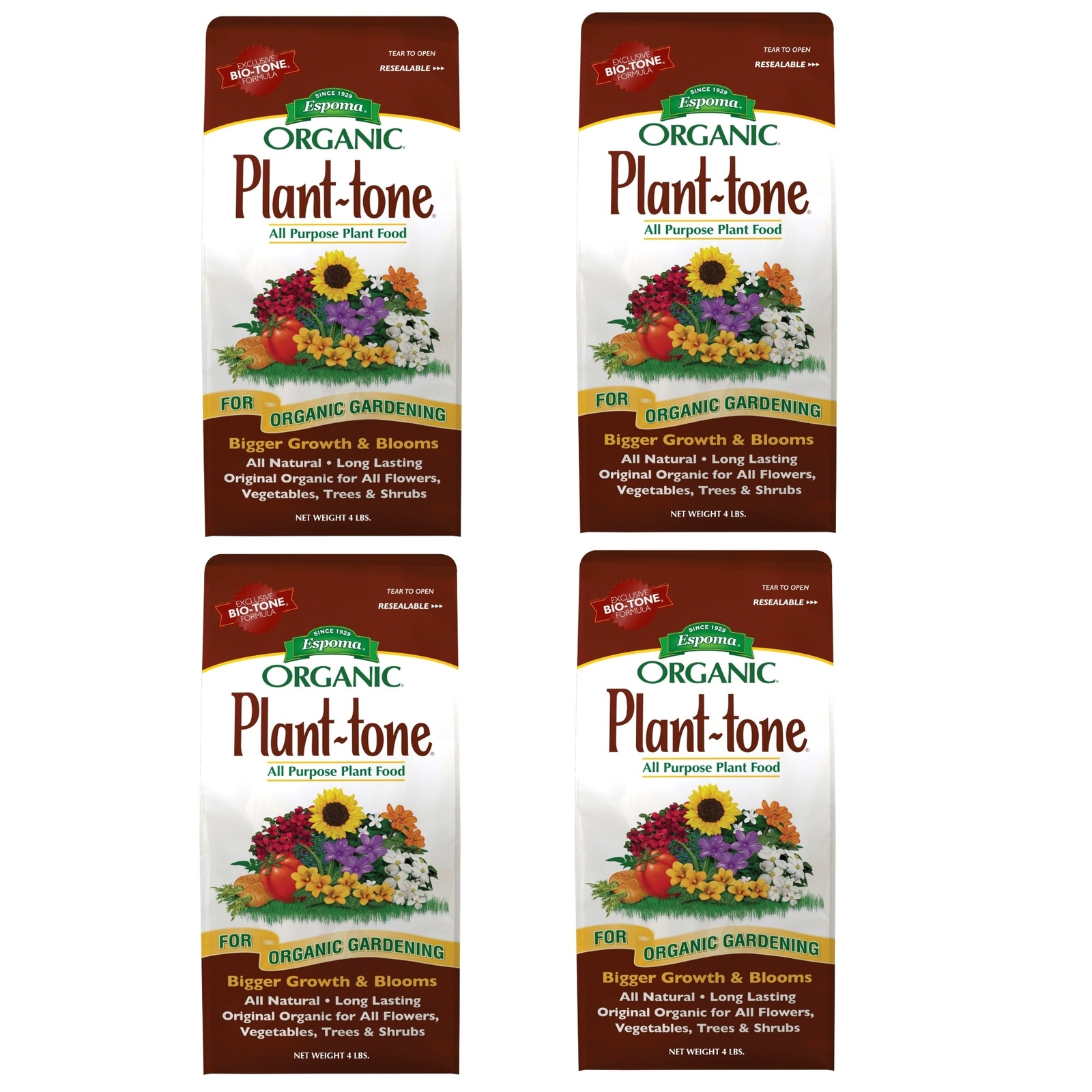 Espoma Organic Plant-tone All-Natural, All Purpose Fertilizer, 4 lb (4 Pack)