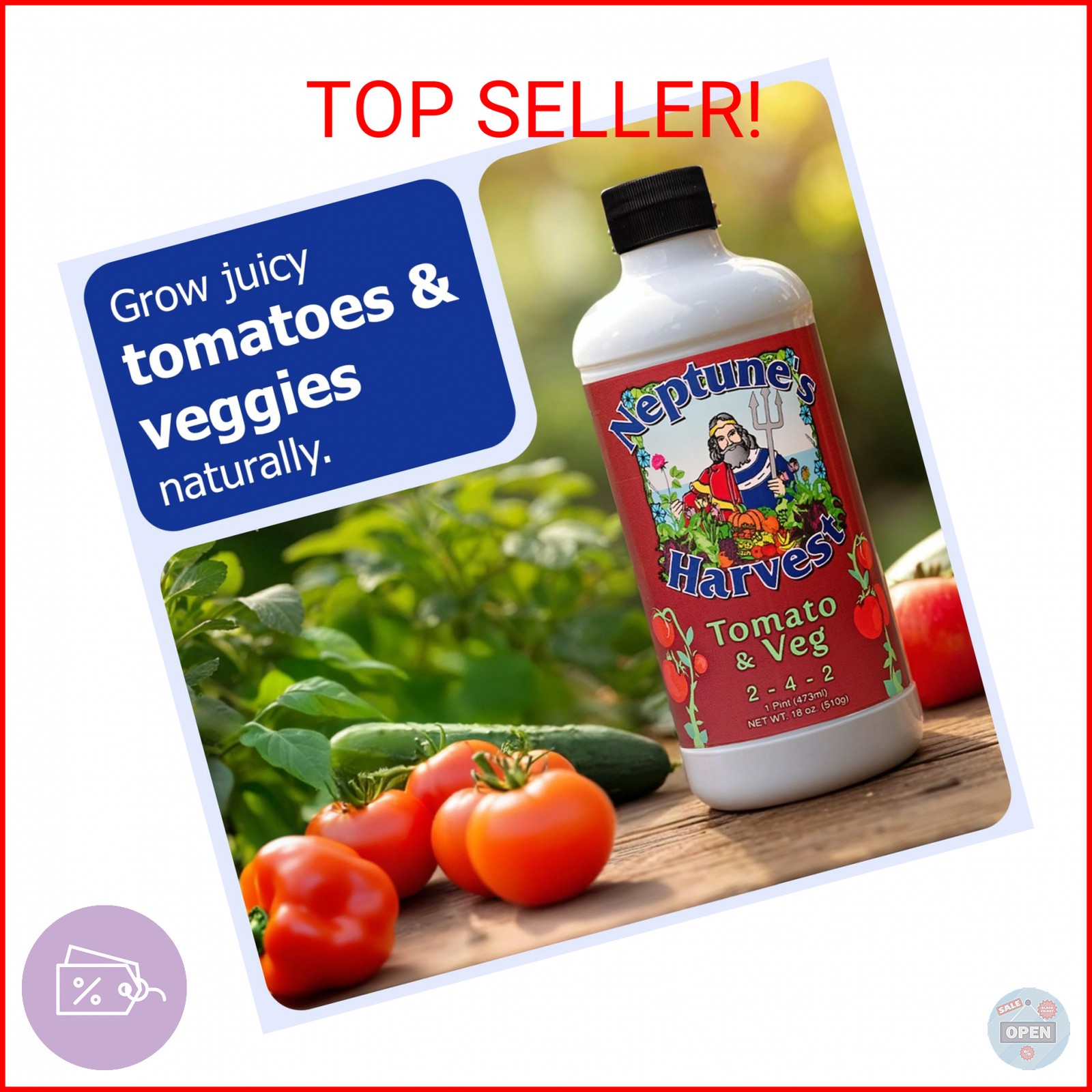 Neptune’s Harvest Organic Tomato & Vegetable Plant Fertilizer (2-4-2) – Liquid P