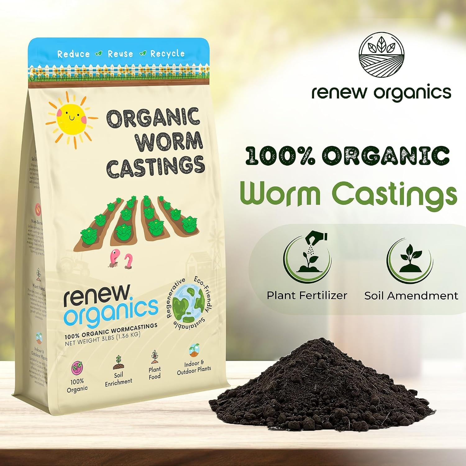 100% Organic Worm Castings (3lbs) – Earthworm Fertilizer & Soil Amendment for In