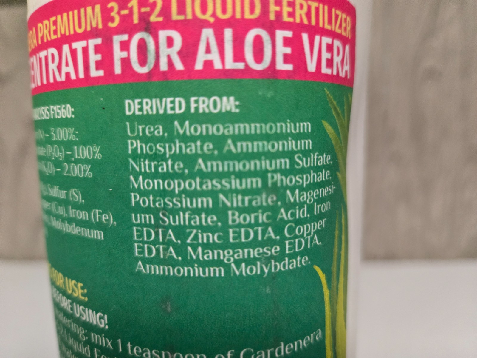 Gardenera 32oz Liquid Aloe Vera Plant Fertilizer Food 3-1-2 Organic Concentrate