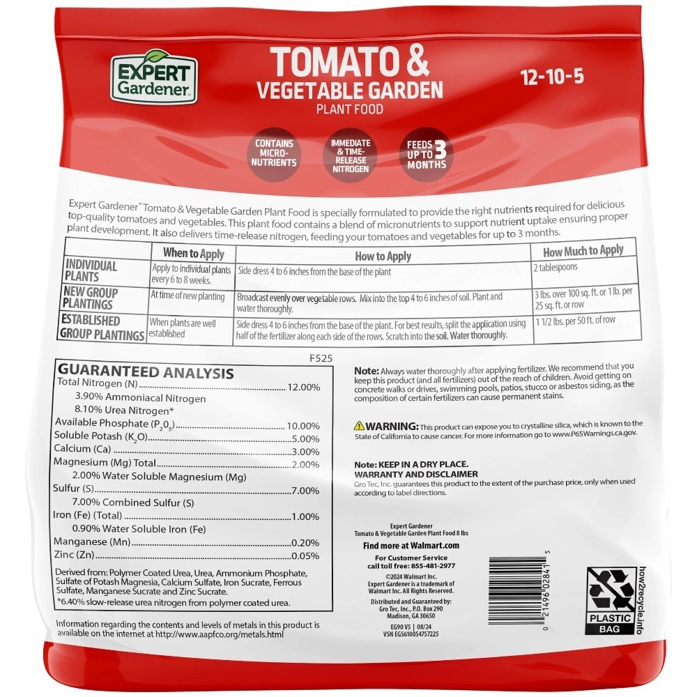 Tomato and Vegetable Garden Plant Food Fertilizer 12-10-5 NPK Plant Nutrient 8