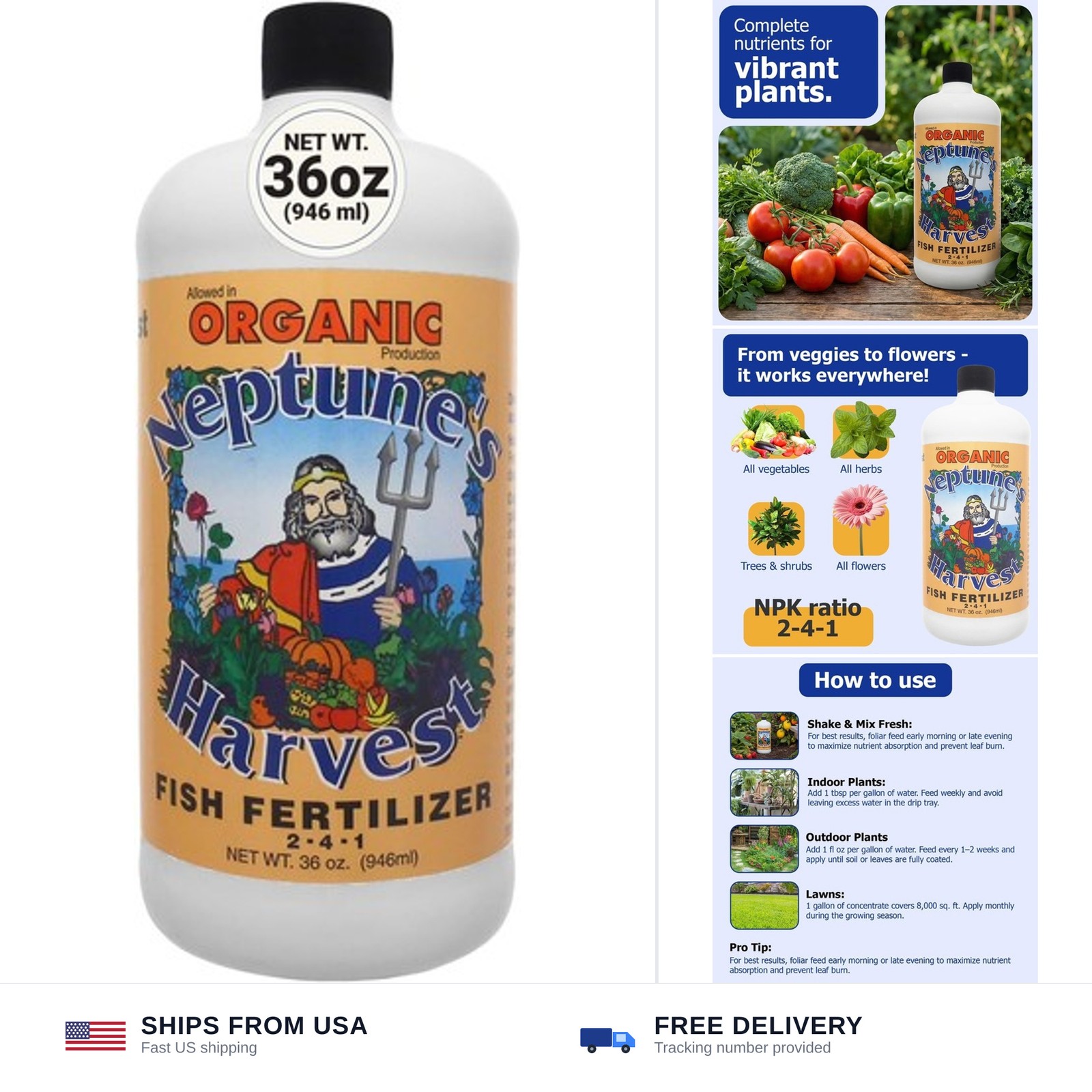 Neptune’s Harvest Fish Fertilizer (2-4-1) – Organic Liquid Plant Fertilizer -…