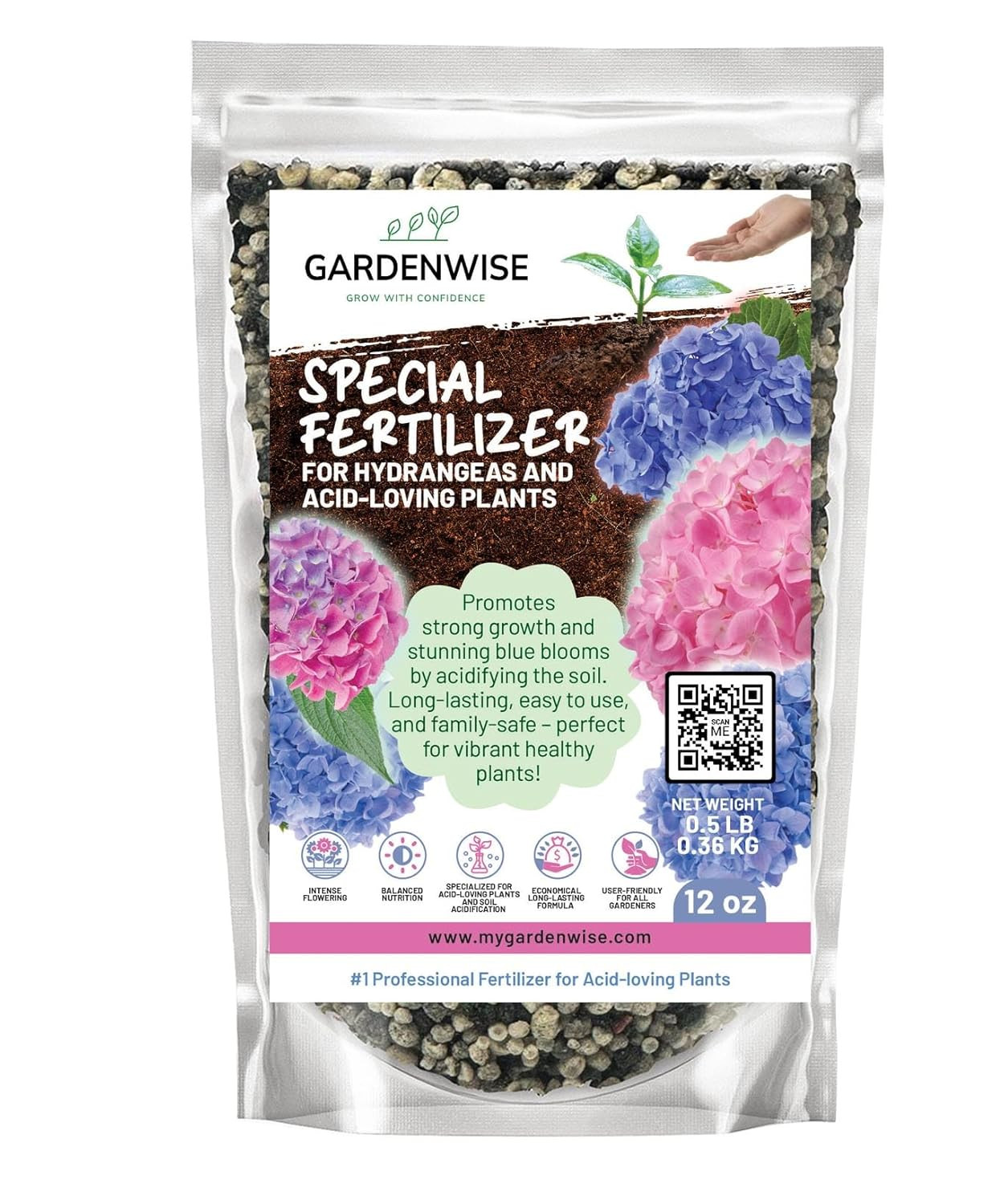 Slow Release Hydrangea Fertilizer with Iron & Sulfur, 12 Oz