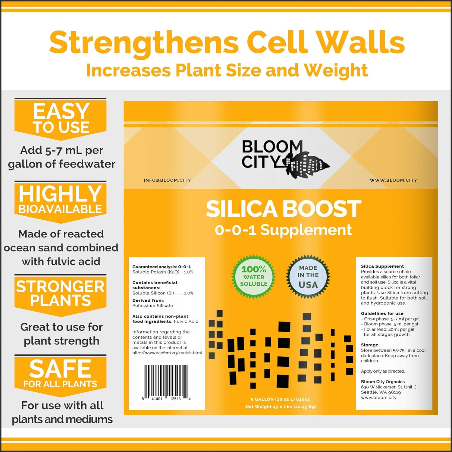 Bloom City Liquid Silica Boost Fertilizer and Supplement, 1/2 Pint (8 Oz) Concen