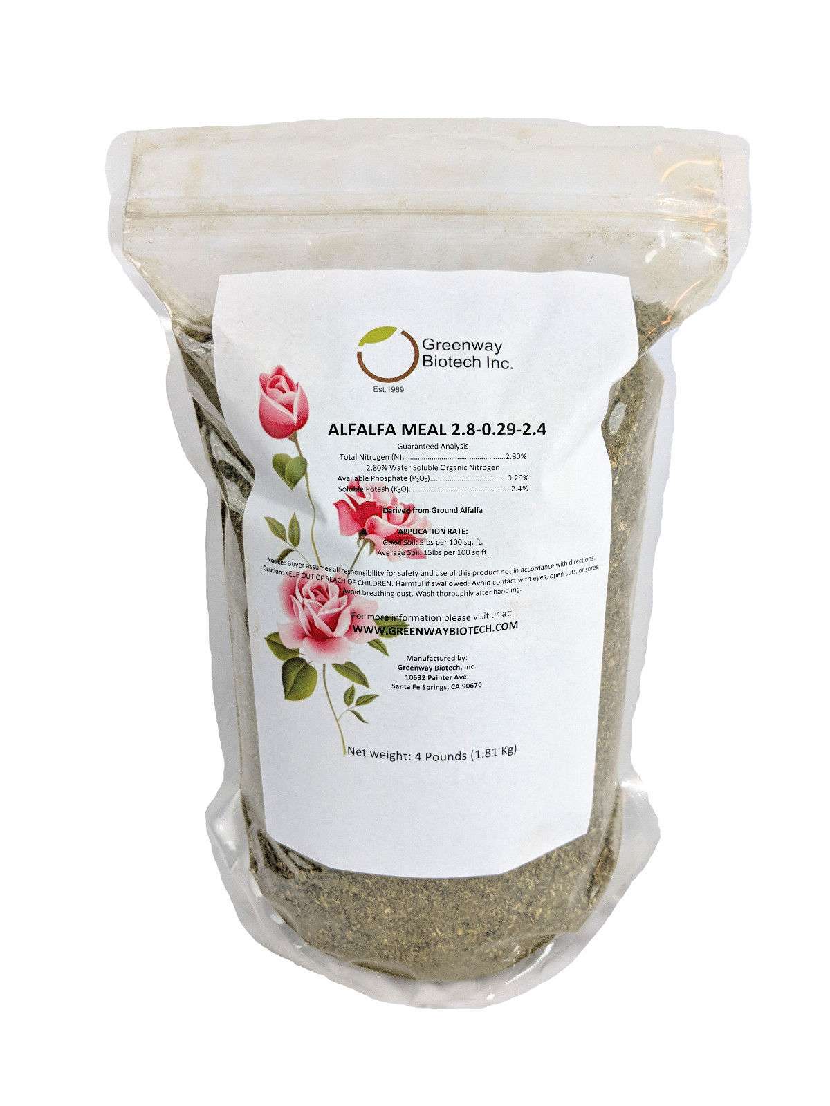 Alfalfa Meal Fertilizer 2.80-0.29-2.40 Rose Fertilizer 4 Pounds