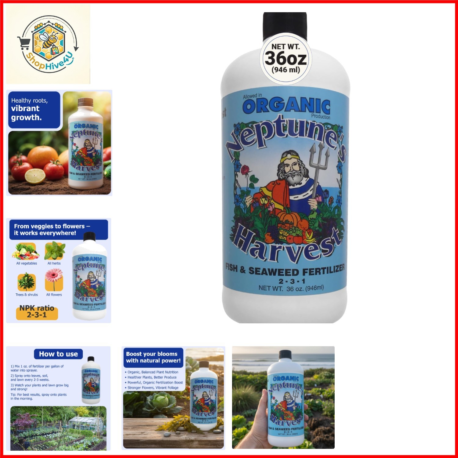 Fish & Seaweed Liquid Fertilizer 2-3-1 – 36oz Bottle – Plant Food for Garden …