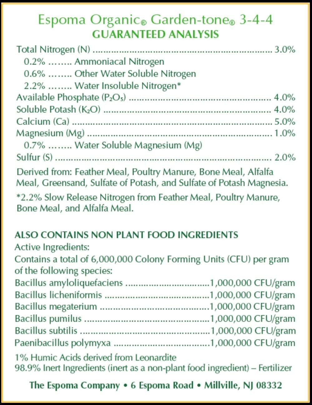 Organic Garden-Tone 3-4-4 Organic Fertilizer for Cool & Warm Season Vegetables a