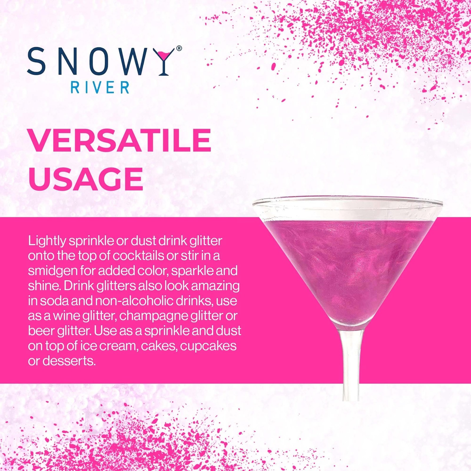 Snowy River Edible Pink Cocktail Glitter – All Natural Edible Beverage Glitte…
