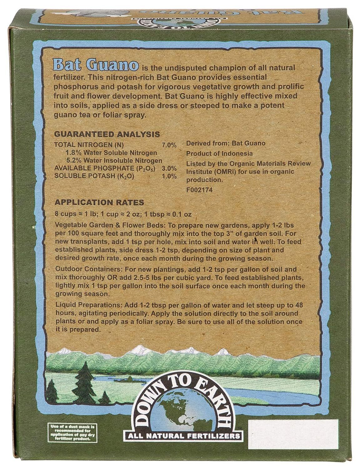 Down to Earth Organic Bat Guano Fertilizer Mix 7-3-1