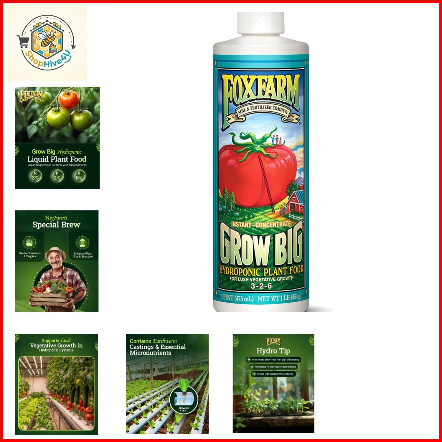 Grow Big Hydroponic Plant Food – 3-2-6 Liquid Plant Fertilizer for Lush Veget…