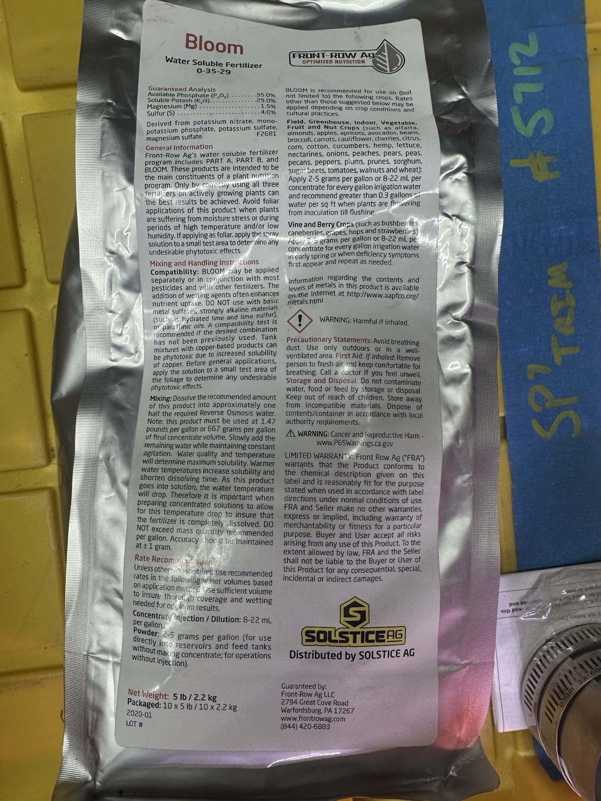 Front Row AG Bloom 5 Lb qty2. Part a 5lb qty 3. Water Soluble Fertilizer