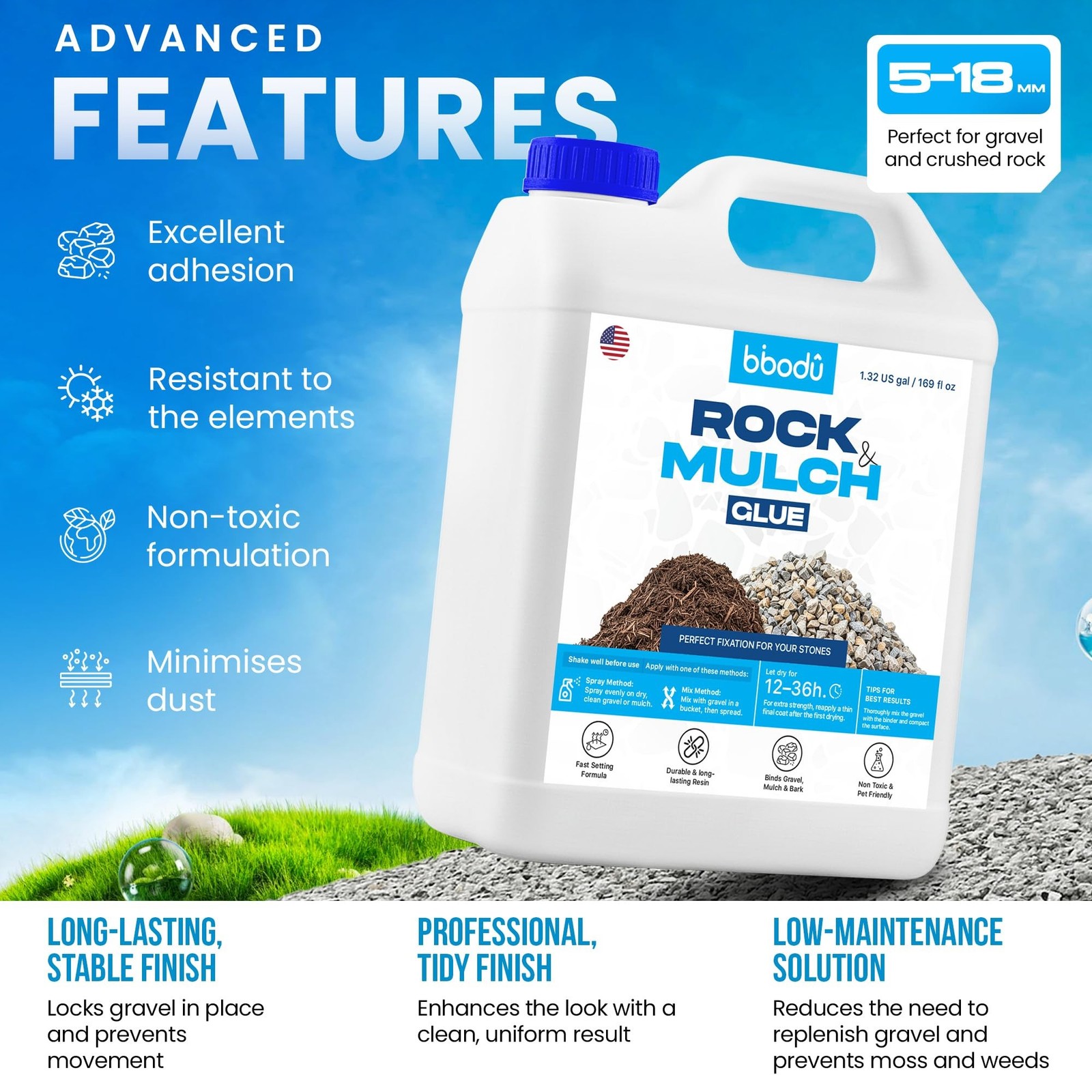 Rock Glue & Mulch Glue 1.32 Gallons | Ultra-Strong, Safe & Durable | Ideal fo…