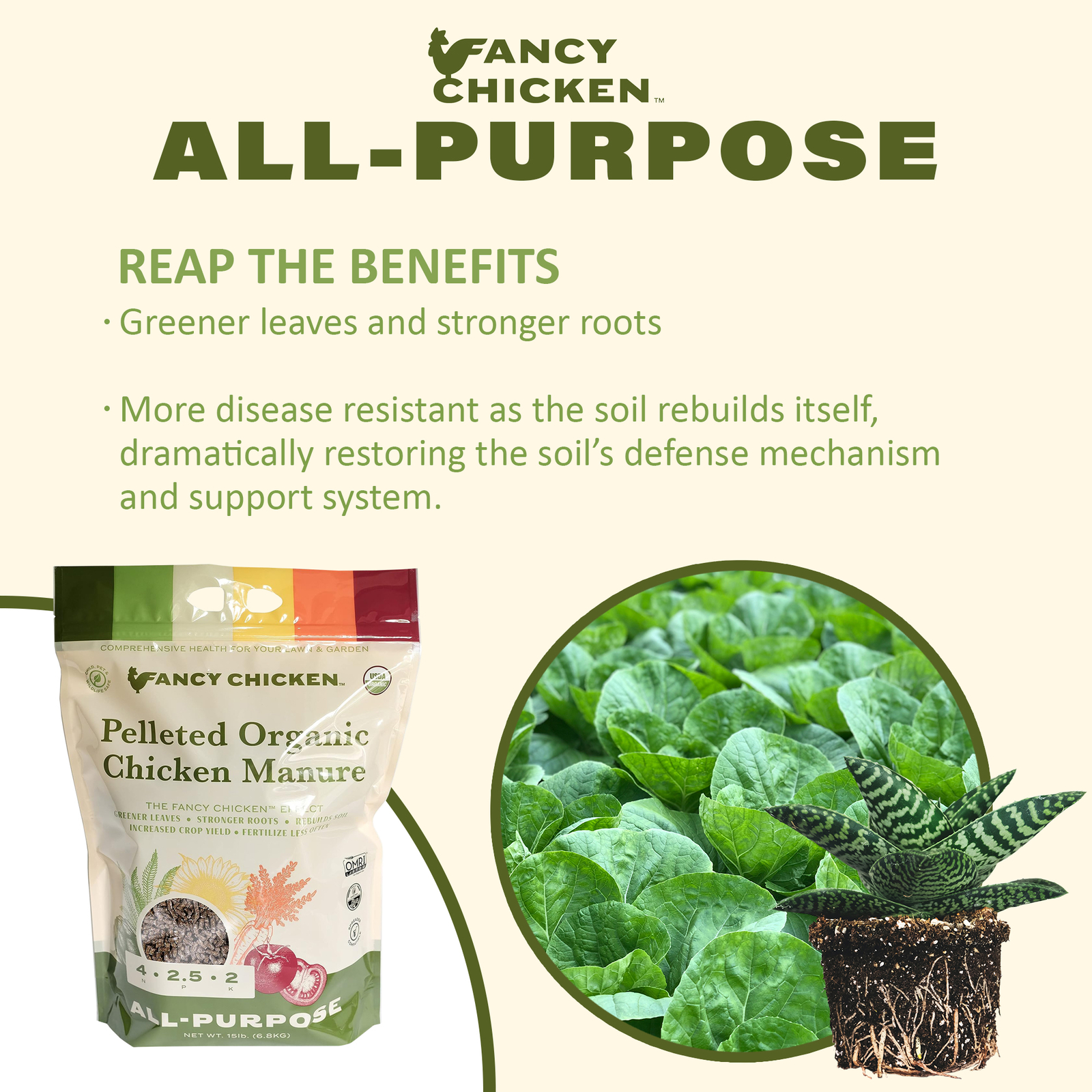 Fancy Chicken All-Purpose Pelleted Manure Plant Food, 15lbs (Pack of 2)