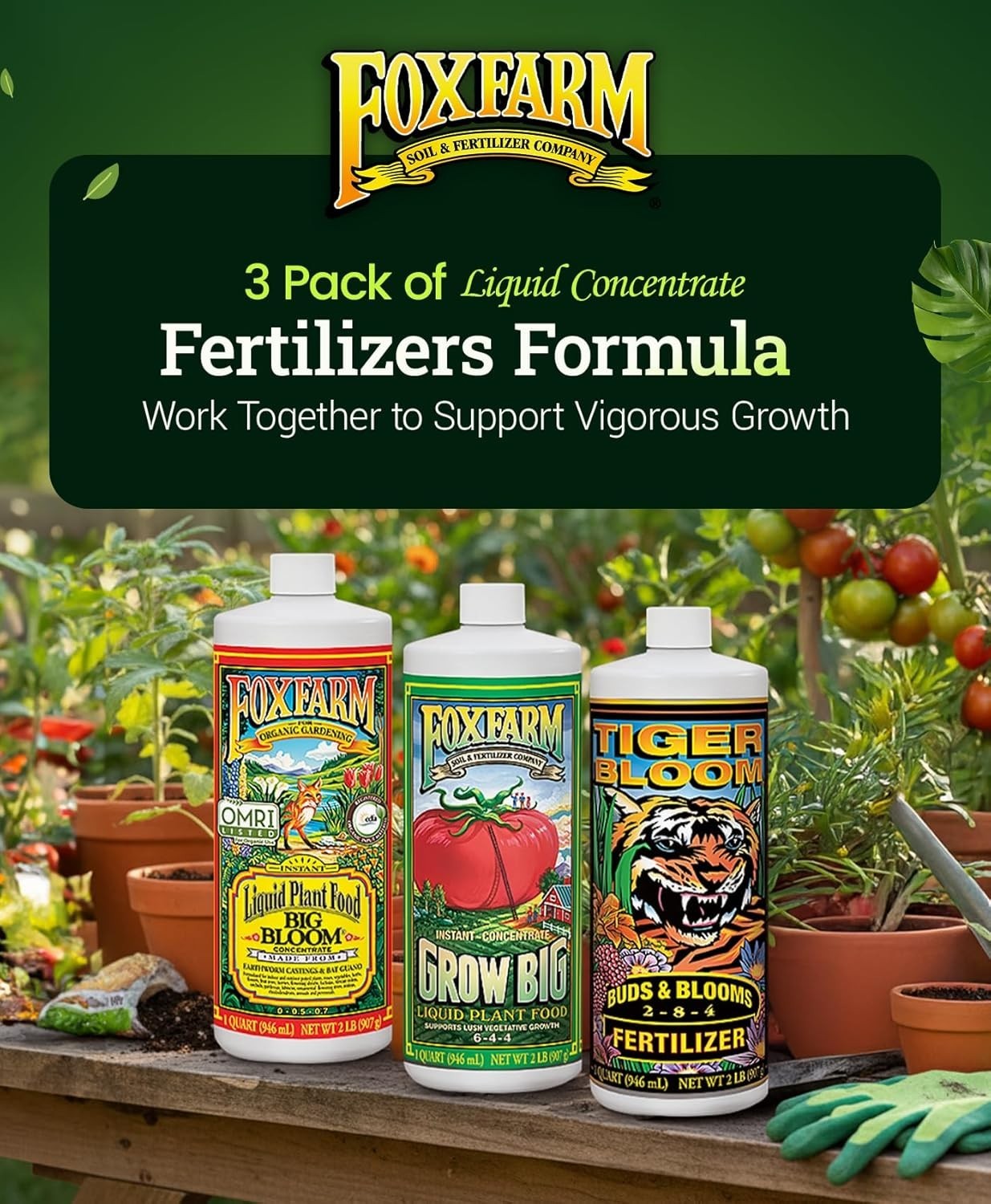 Fox Farm Nutrient Trio for Thriving Plants – Tiger Bloom, Grow Big, Big Bloom