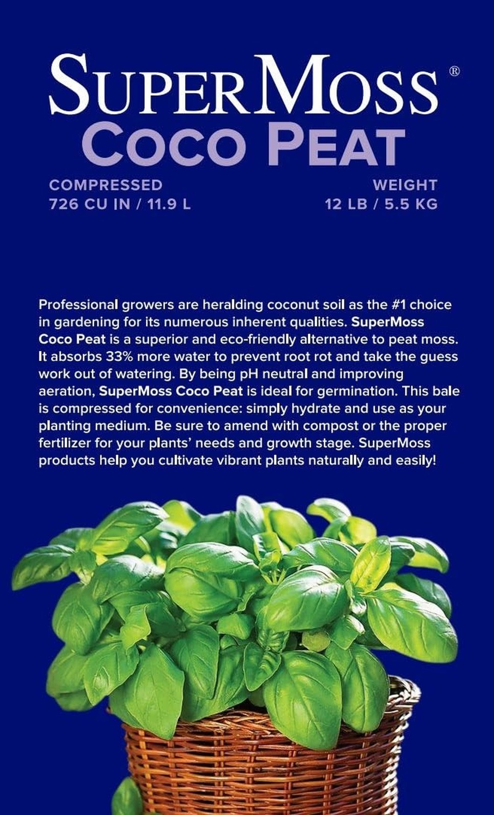 SuperMoss (23274) Coco Peat Soil, Small Bale (2.33 ft3) Natural Brown