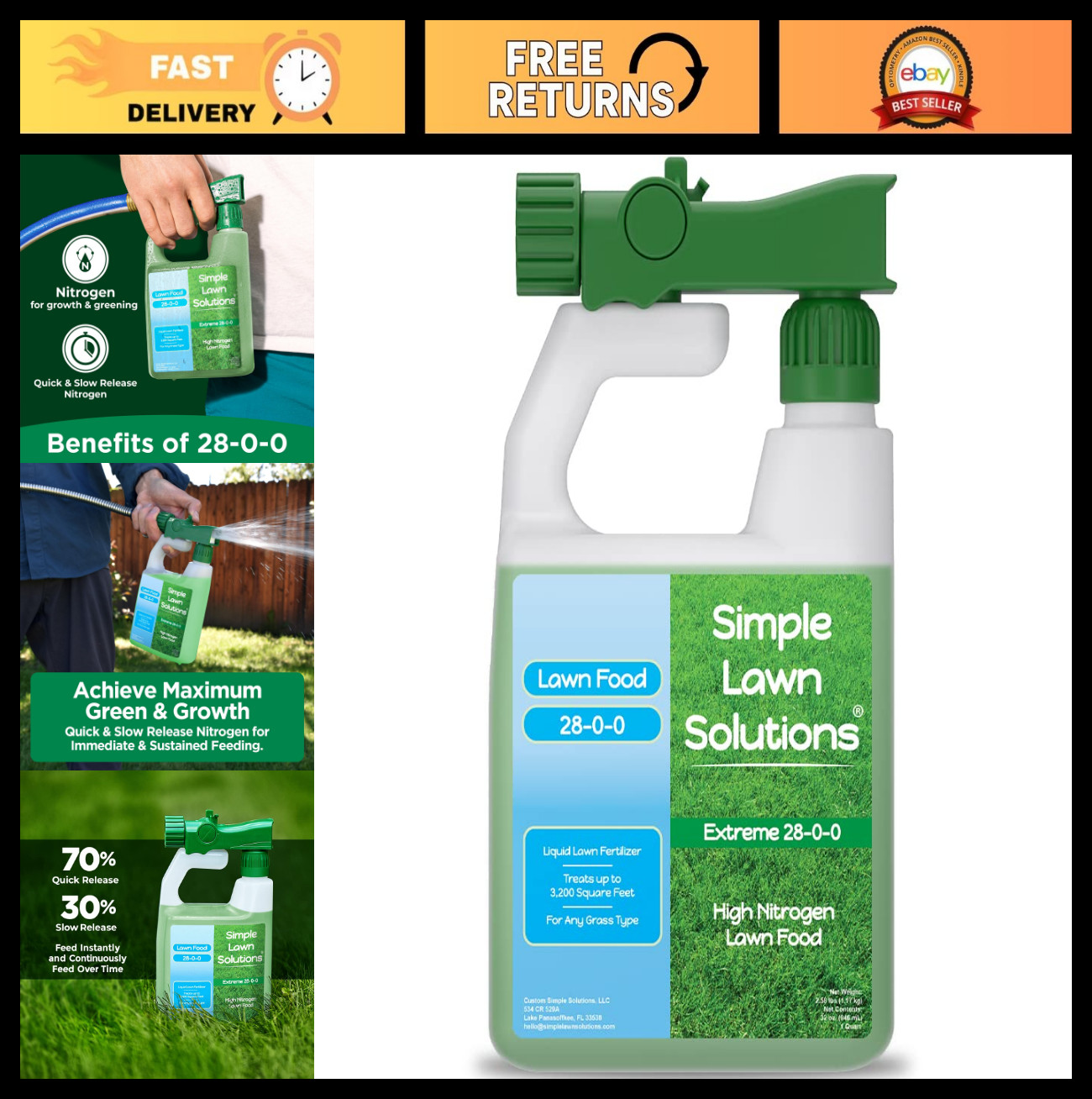 High Nitrogen Liquid Lawn Fertilizer 28-0-0 – Concentrated Grass Food Spray 32oz