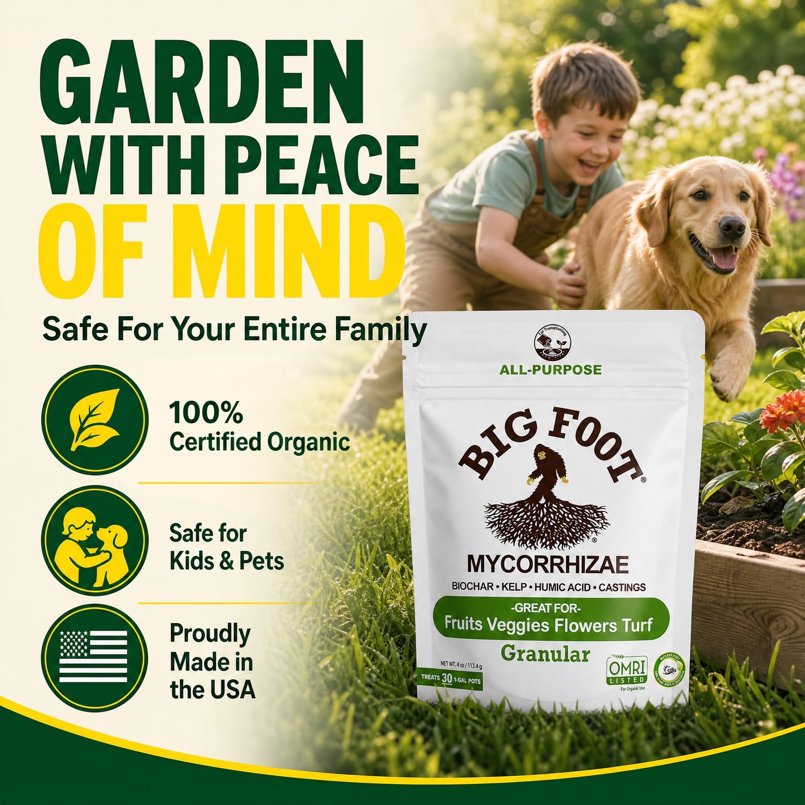 Big Foot Mycorrhizae – Double Your Plant Size, Easy to Use, Made in USA, Treats