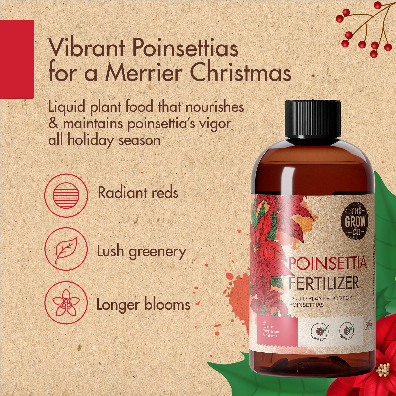 8oz Poinsettia Fertilizer – Easy to Use Poinsettia Plant Food – Keeps Your Chris