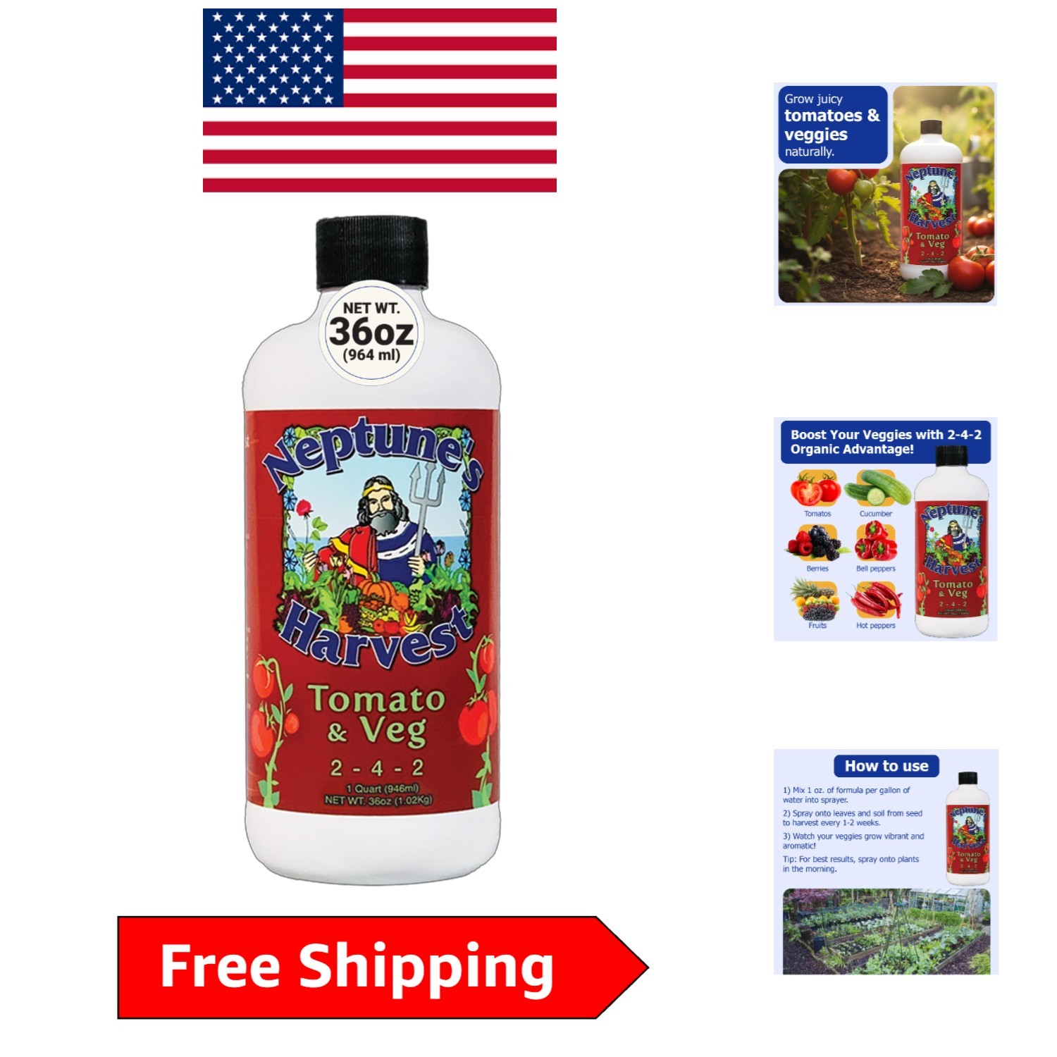 Neptune’s Harvest Organic Fertilizer – 36 Oz Liquid for Healthy Vegetable Growth