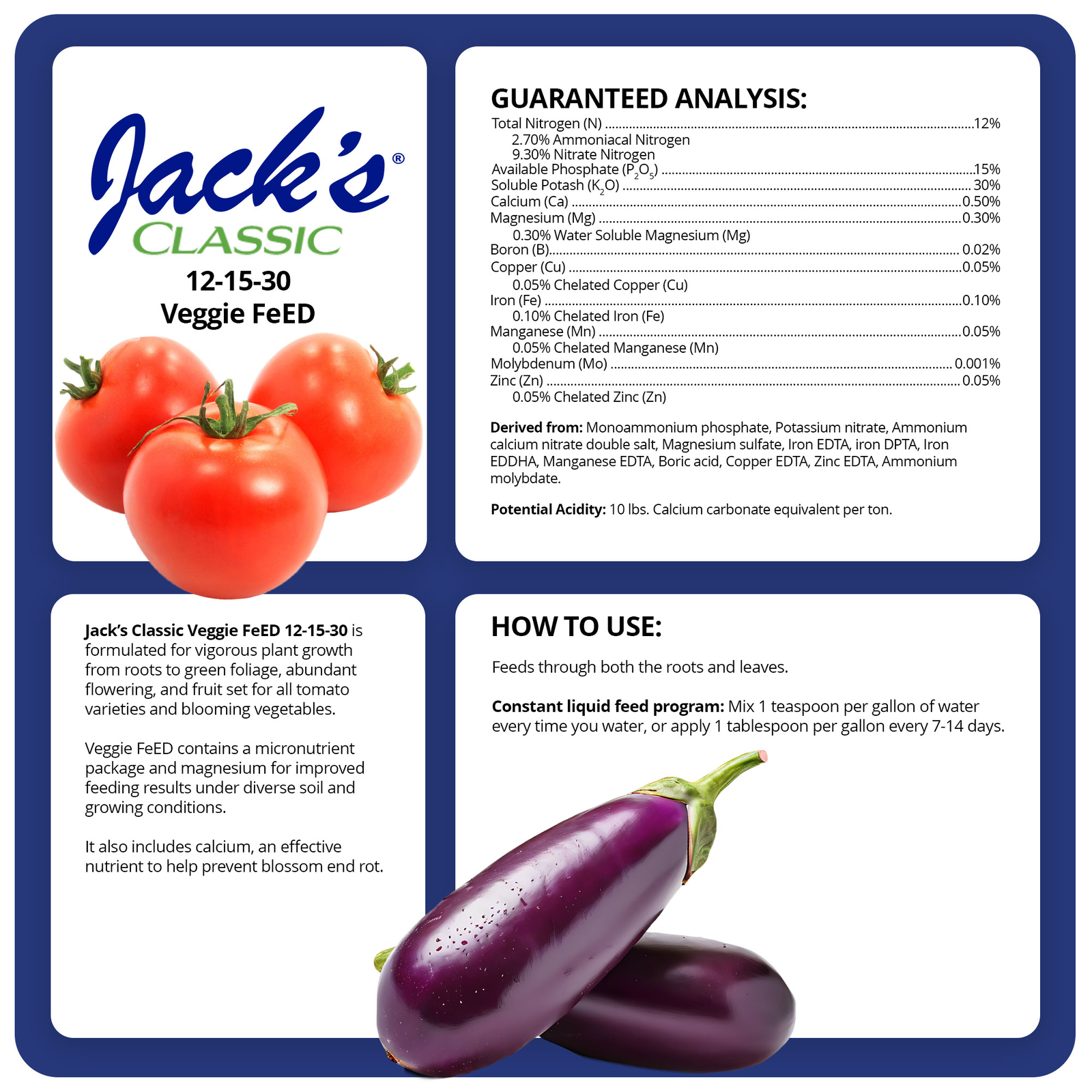 Jack’s Classic 12-15-30 Tomato FeED Water-Soluble Fertilizer, 1.5lbs, 2 Pack