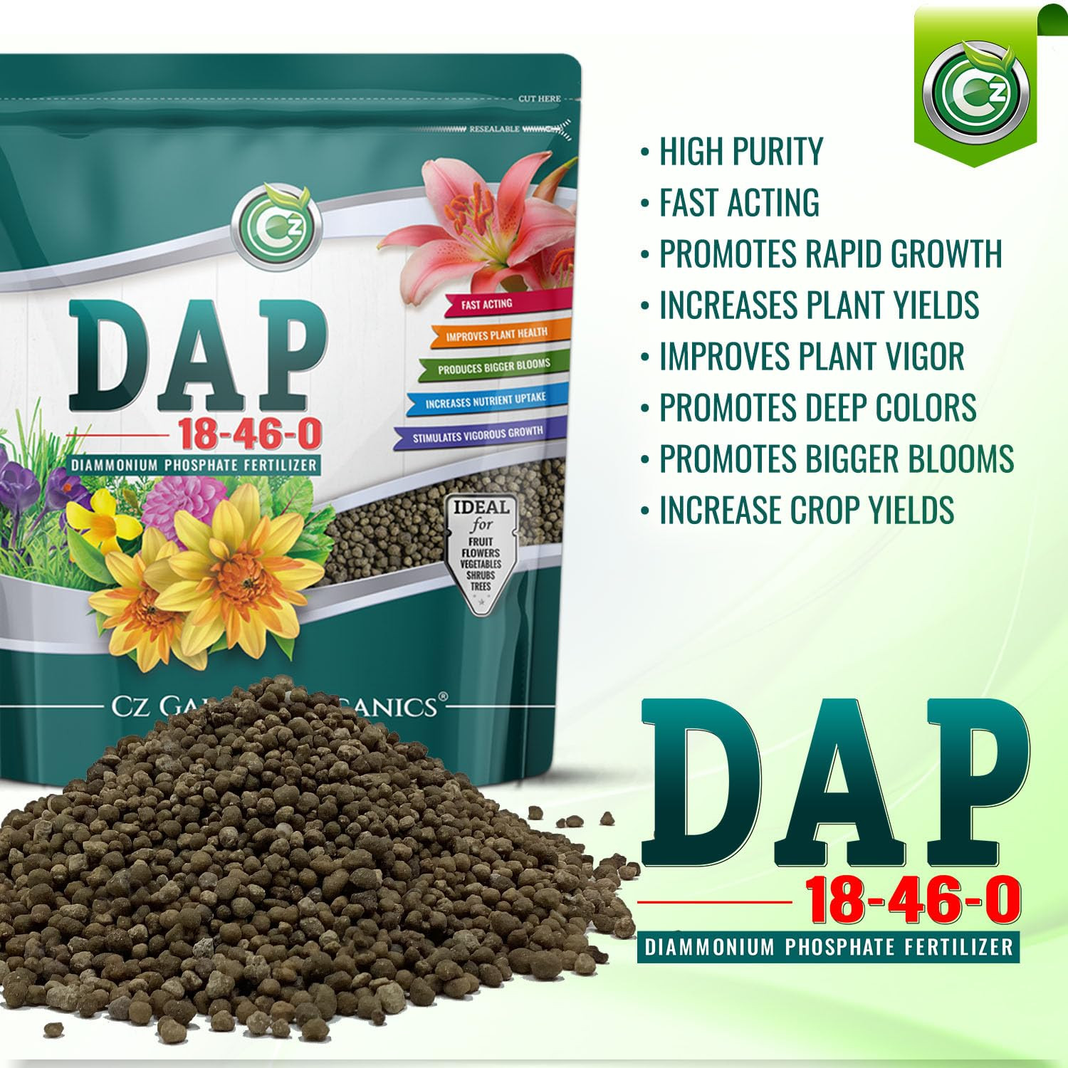 18-46-0 DAP Fertilizer – Made in USA – Nitrogen and Phosphorus Plant Food for In