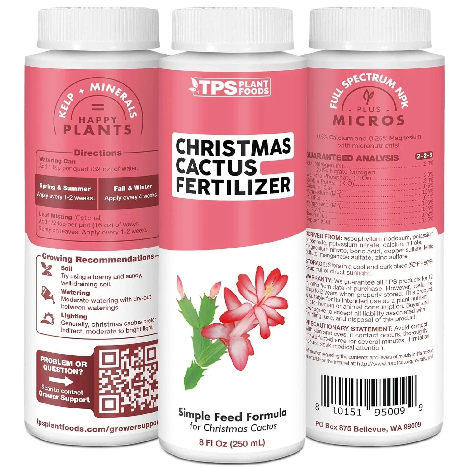 TPS NUTRIENTS Christmas Cactus Fertilizer for All 8 oz (1/2 Pint)