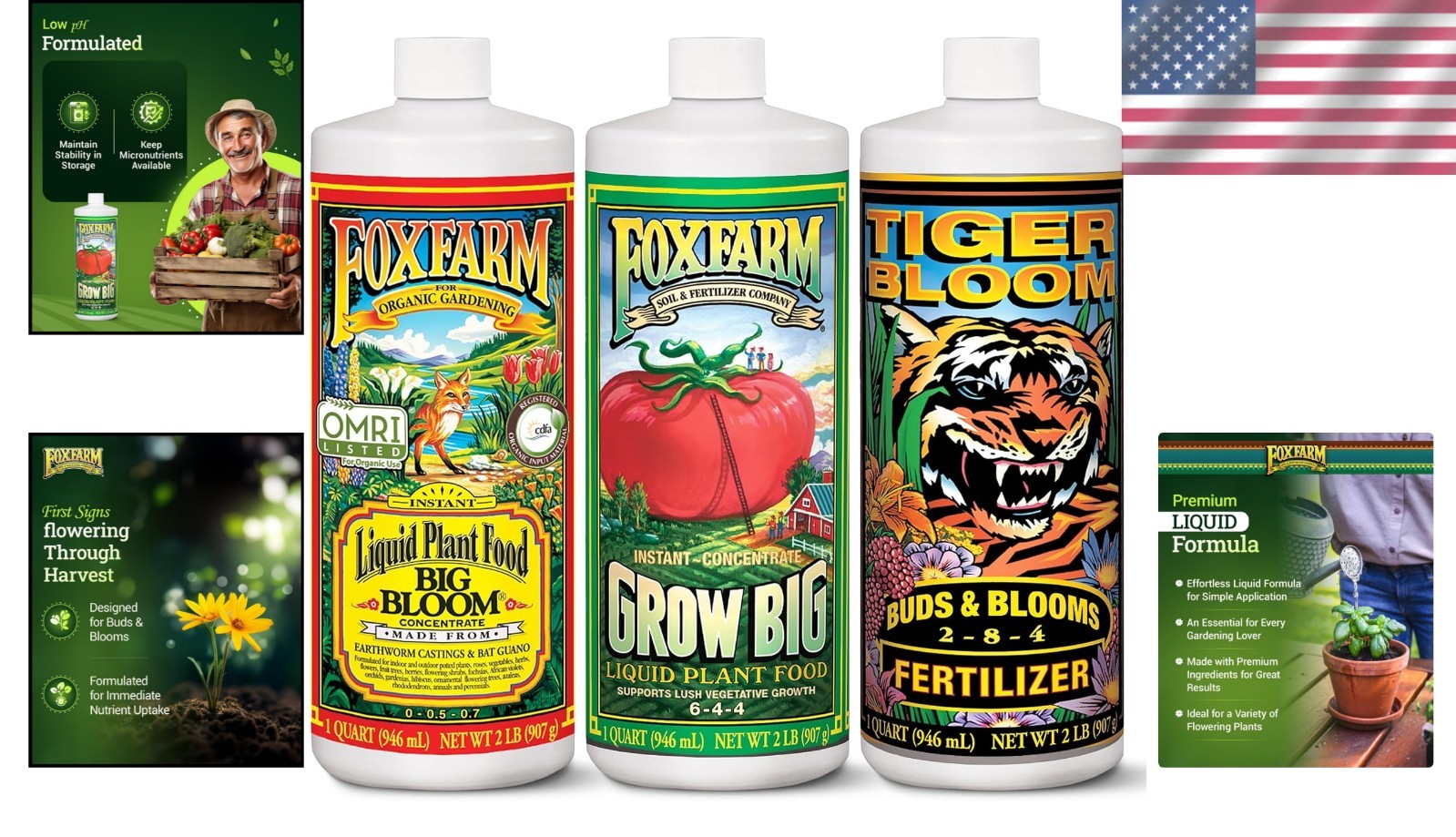 Fox Farm Nutrient Trio for Thriving Plants – Tiger Bloom, Grow Big, Big Bloom