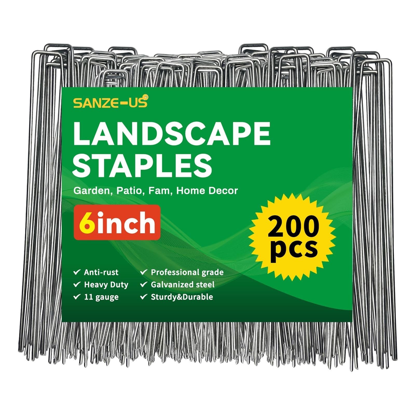 6 Inch Galvanized Landscape Staples, 200 Pack 10 Gauge Garden Stakes Plant, H…