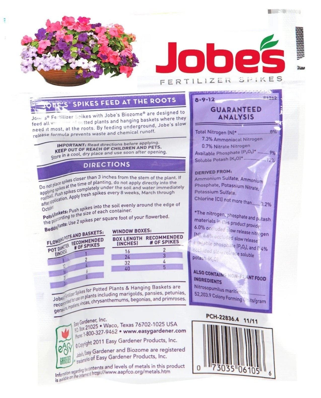 Jobe’s 06105 18 Count 8-9-12 Potted & Hanging Plant Fertilizer Spikes – 4 Pack