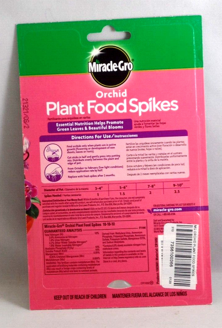 LOT OF 2 Miracle-Gro (#1003661) Orchid Plant Food Spikes (10 spikes per pack)