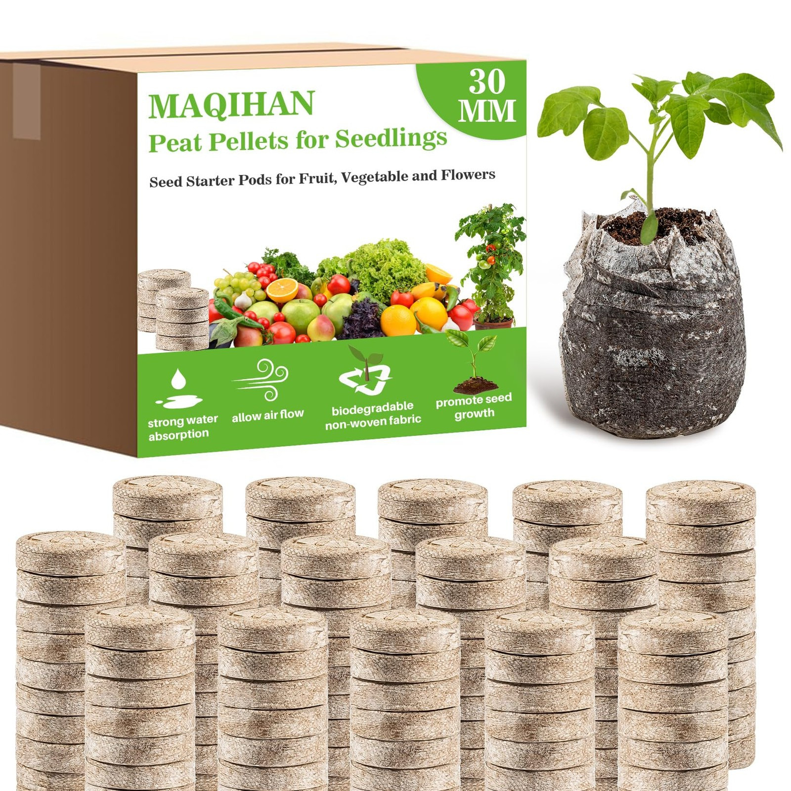 50PCS Peat Pellets for Seedlings – 30MM Seed Starter Pellets Peat Pods for Start
