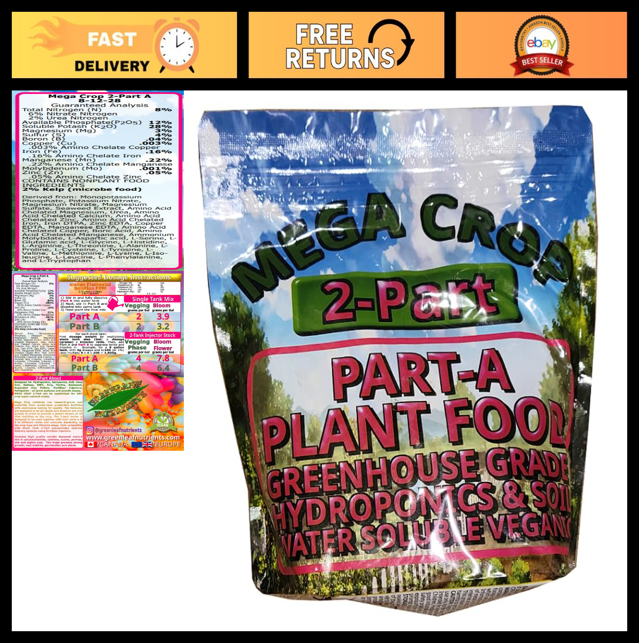 Hydroponic & Soil Nutrient Fertilizer 2-Part A for Plants, Organic NPK 5-12-26