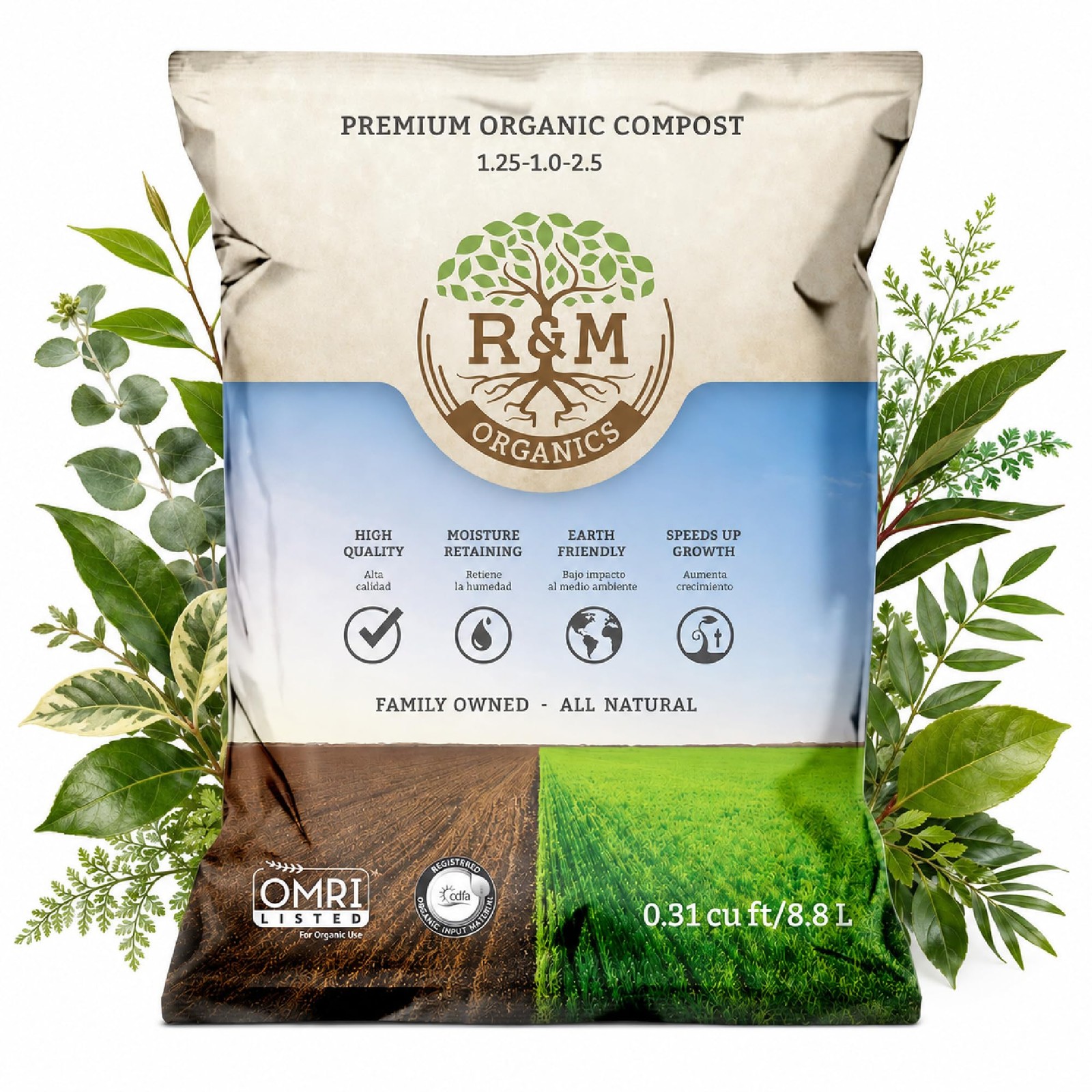 R&M Organics Premium Organic Compost 10 lb Bag for Vegetables, Flowers, Plants