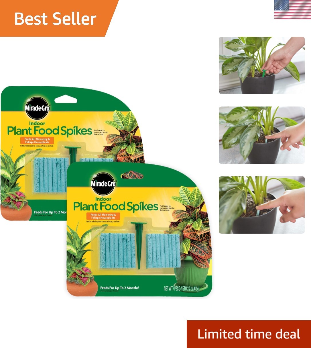 Indoor Plant Food Spikes, 48 Count – Safe Nutrition for Flowering Plants