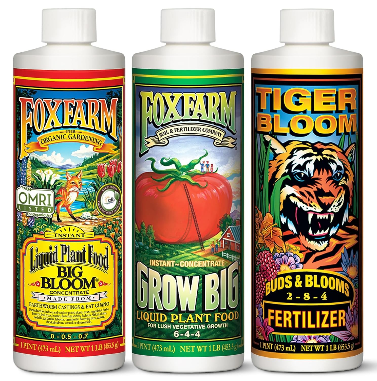 FoxFarm Liquid Fertilizer Trio Pack Pint Big Bloom Grow Big Tiger Bloom