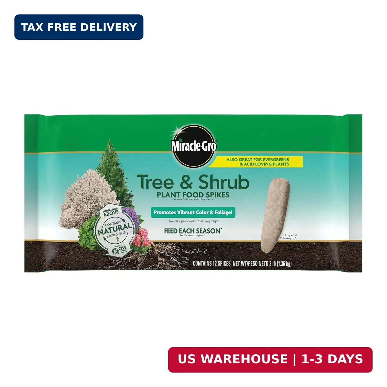 Miracle-Gro Tree & Shrub Plant Food Spikes, 12 Spikes | For Deciduous, Flowering