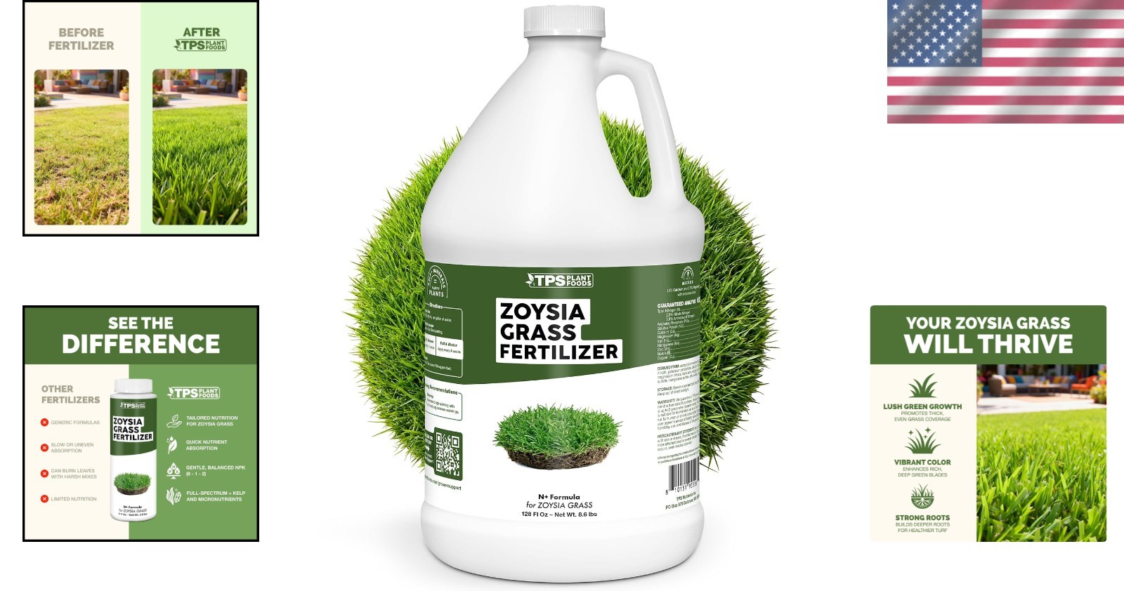 Zoysia Grass Fertilizer – Strong Roots, Green Lawn, 1 Gallon