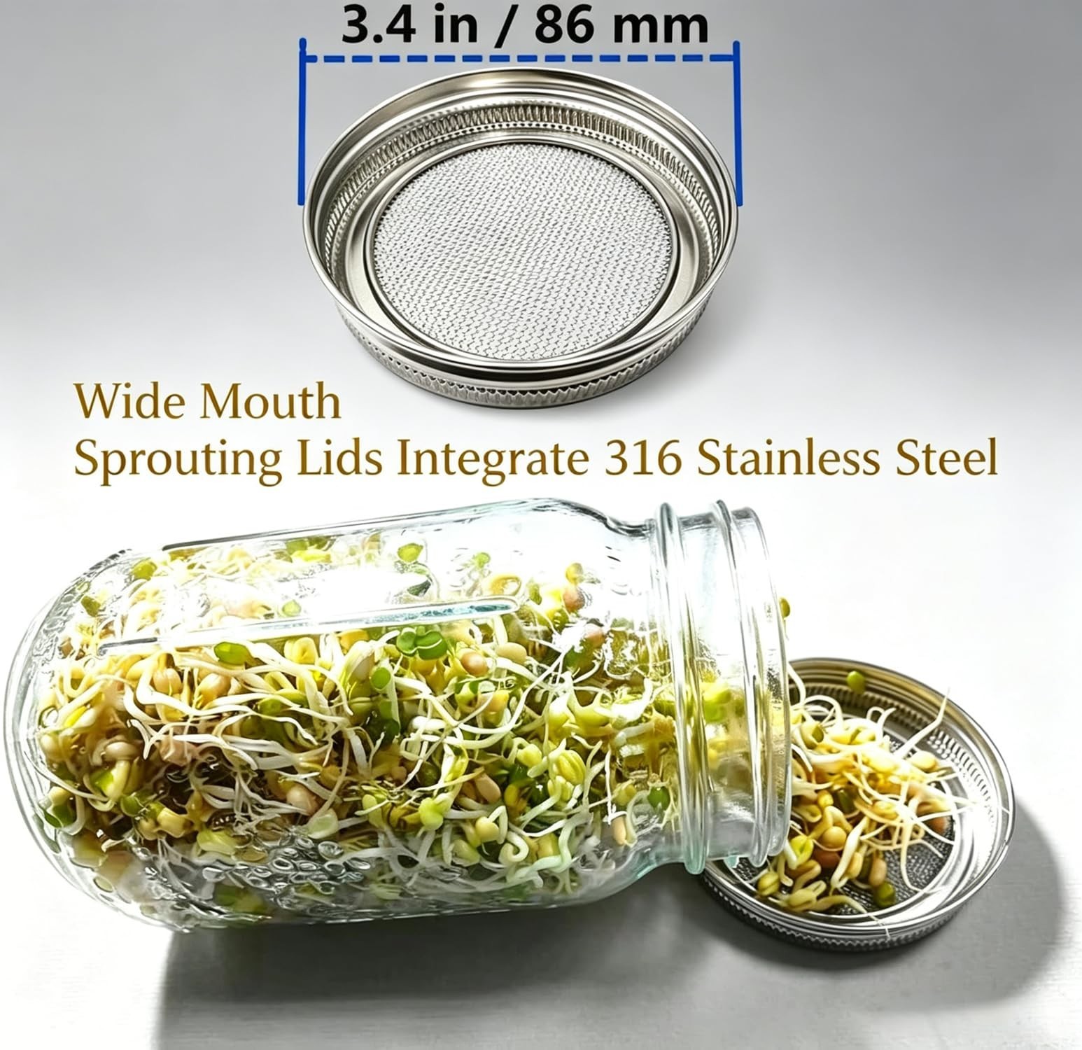 Sprouting Lids Sprouts Growing Kit, 4 Pack Metal Stainless Steel One-Piece Wi…